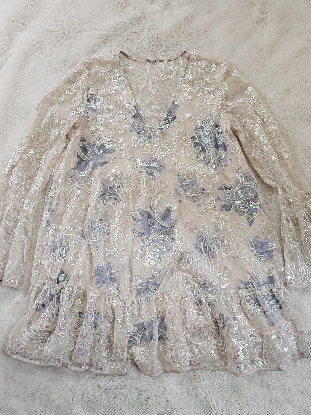 Free People Falling Flowers Irridencent Sequin Mini Dress Size XS